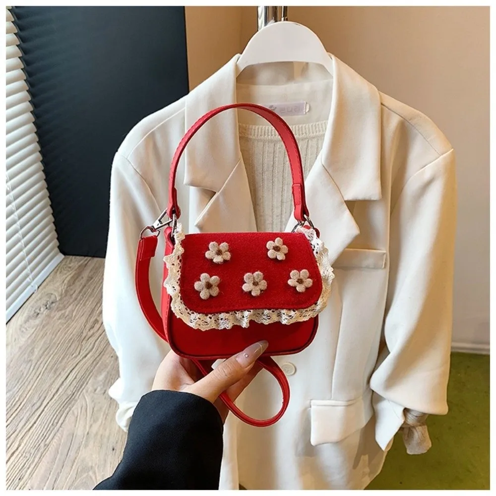 Flower Lace Decor Mini Handbag Delicate Design Mini Size Kids Shoulder Bag Unique Design Small Capacity Crossbody Bag For Girls