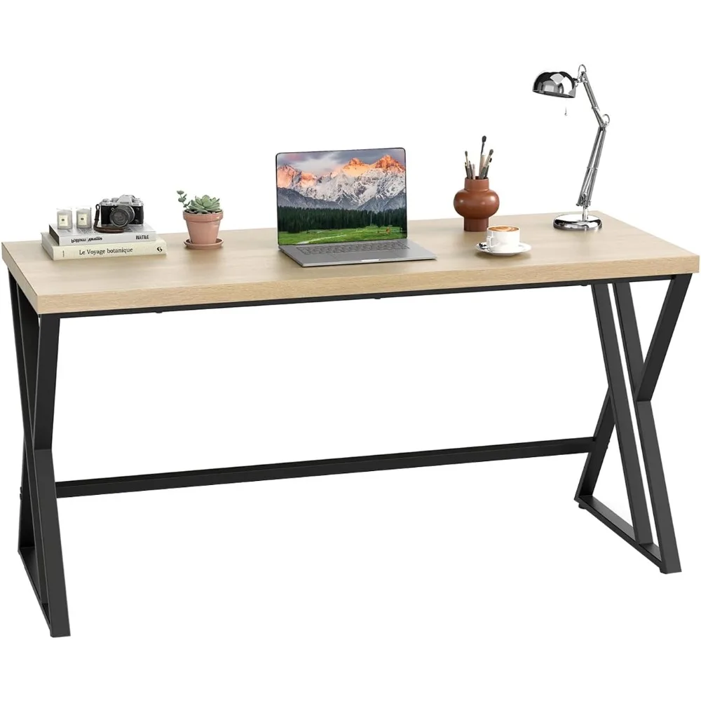 

Computer desk, home office desk with heavy metal frame and crossbar, administrative PC workstation