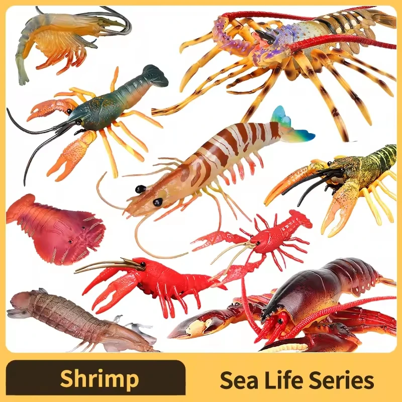 Simulated Realistic Ocean Animal Model Tiger Prawn Crayfish Mantis Shrimp Boston Lobster Figurines Sea Life Collection