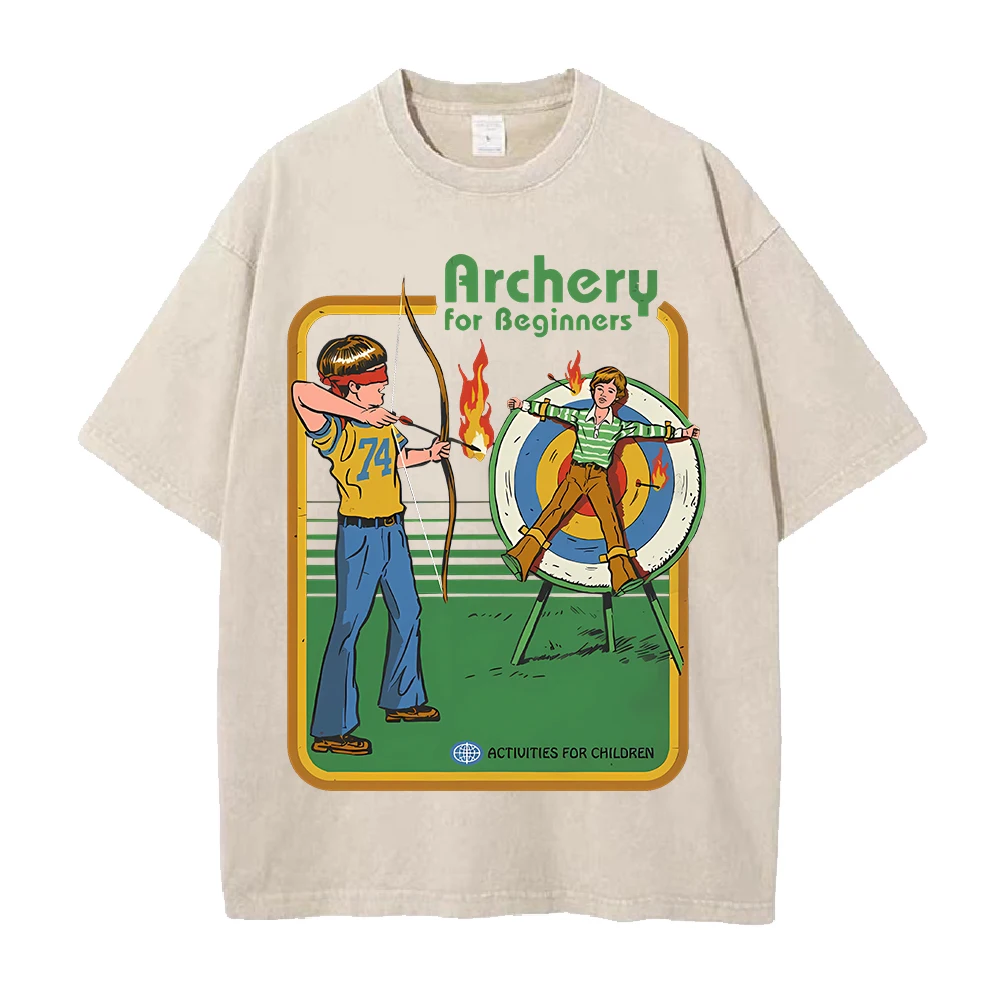 Archery For Beginners Dark Comics T-shirt  Vintage Washed T Shirt Men Clothing Summer Short Sleeve 100% Cotton Tees Tops Clothes