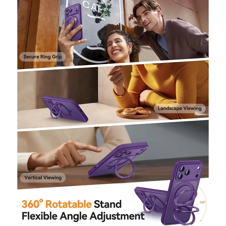 حامل مغناطيسي يدور 360 درجة لهاتف iPhone 17 Pro مع حماية كاملة للكاميرا وتوافق Magsafe شفاف غير لامع ومقاوم للصدمات