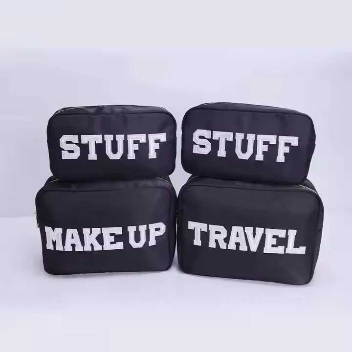

Stock Embroidery DIY Personalized Varsity Letter Patch Stuff Nylon Pouch Travel Makeup Bag Nylon Cosmetic Bags