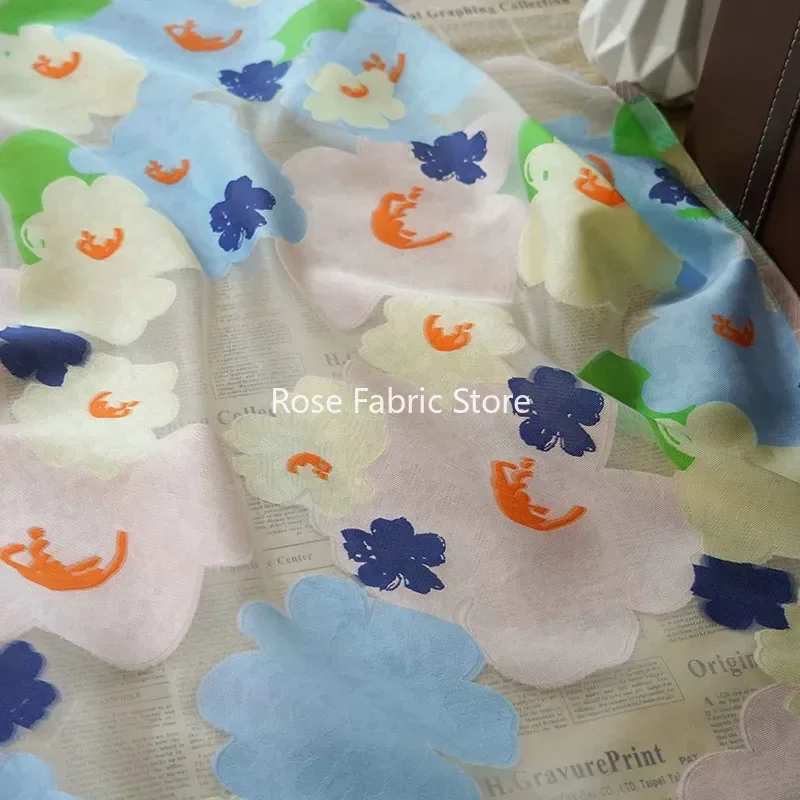 1 meter Fresh Large Flower Jacquard Fabric Spring Summer Girl Dress Skirt Diy Sewing Fabric