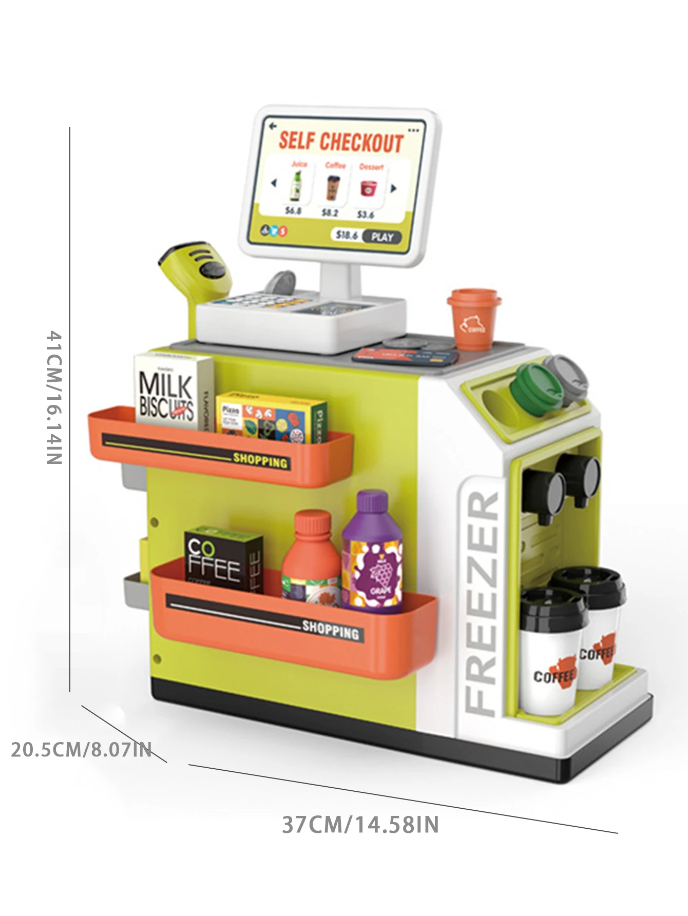 46-48Pcs Mini Supermarket Cash Register Simulation Home With Shopping Bag Scanners Coffee Machine Food Shop Kids Pretend Play