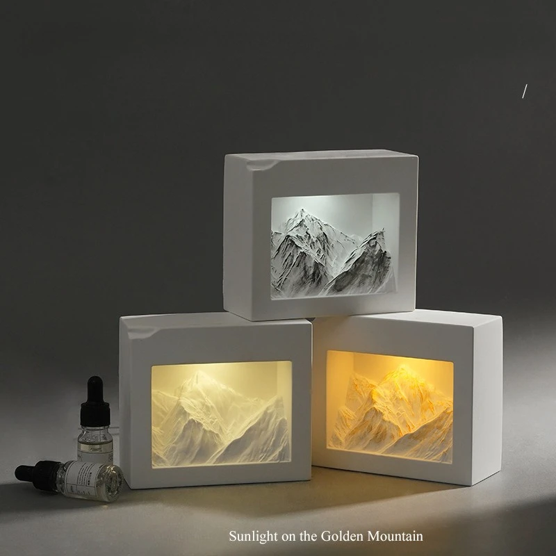 USB Aroma Diffuser Snow Mountain Stone Essential Oil Diffuser Aromatherapy Gift Box with 3 Color LED Light Home Fragrance