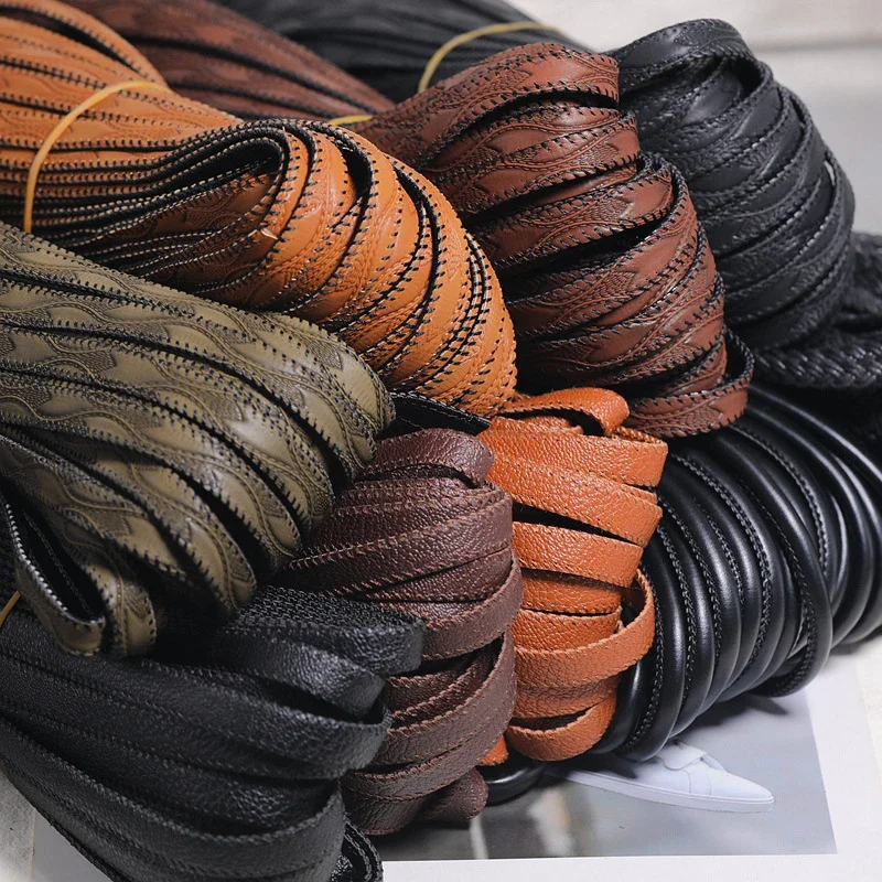 5m Faux Leather Cord Trimming Leaf-Embossed Colored Leather Strips DIY Stitching Jewelry Material Handmade Clothing Accessories