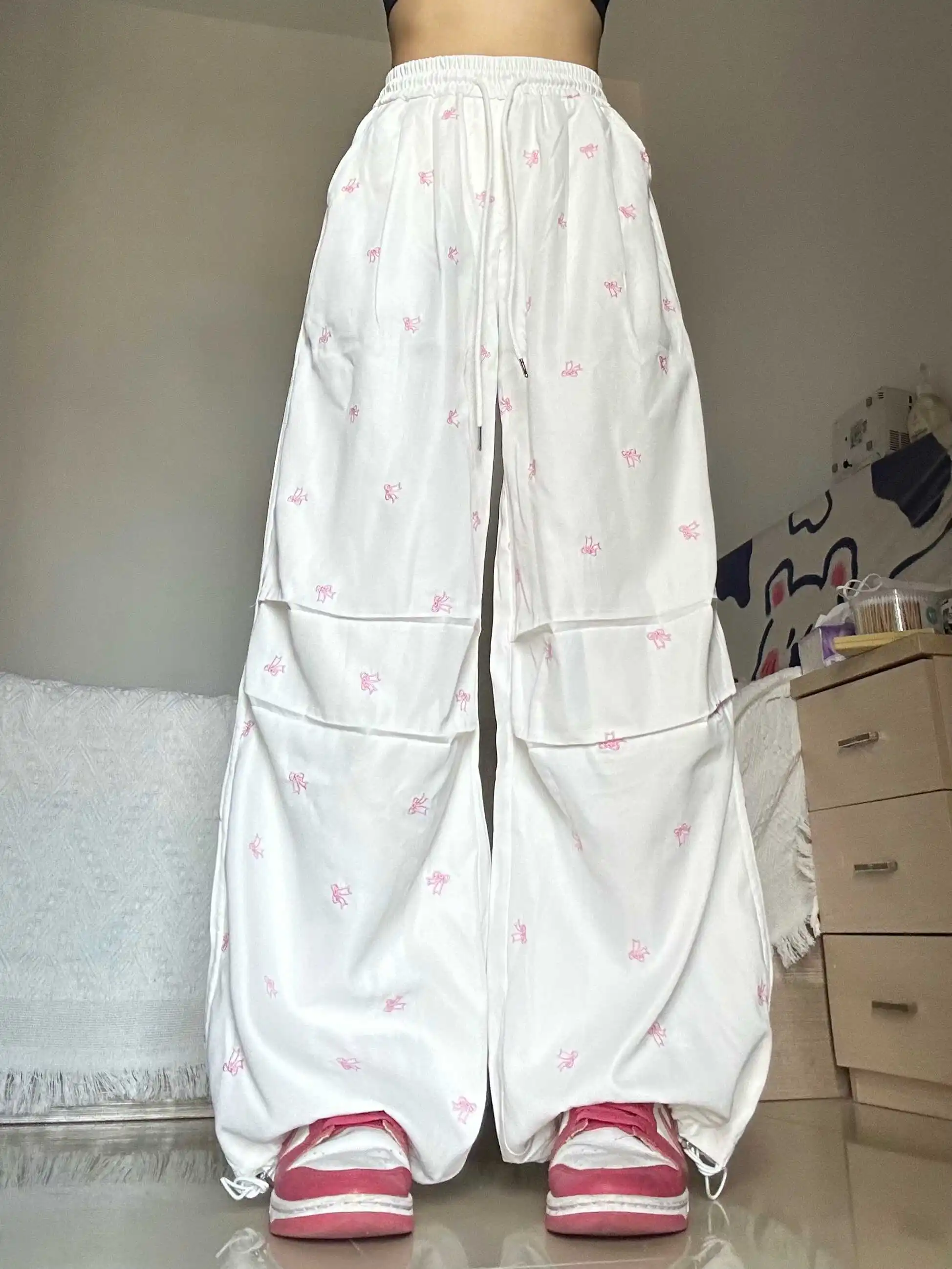 

Красивые спортивные брюки с вышивкой в виде узлов, широкие, свободные, повседневные, для работы, прямые, для танцев, женские, в уличном стиле...