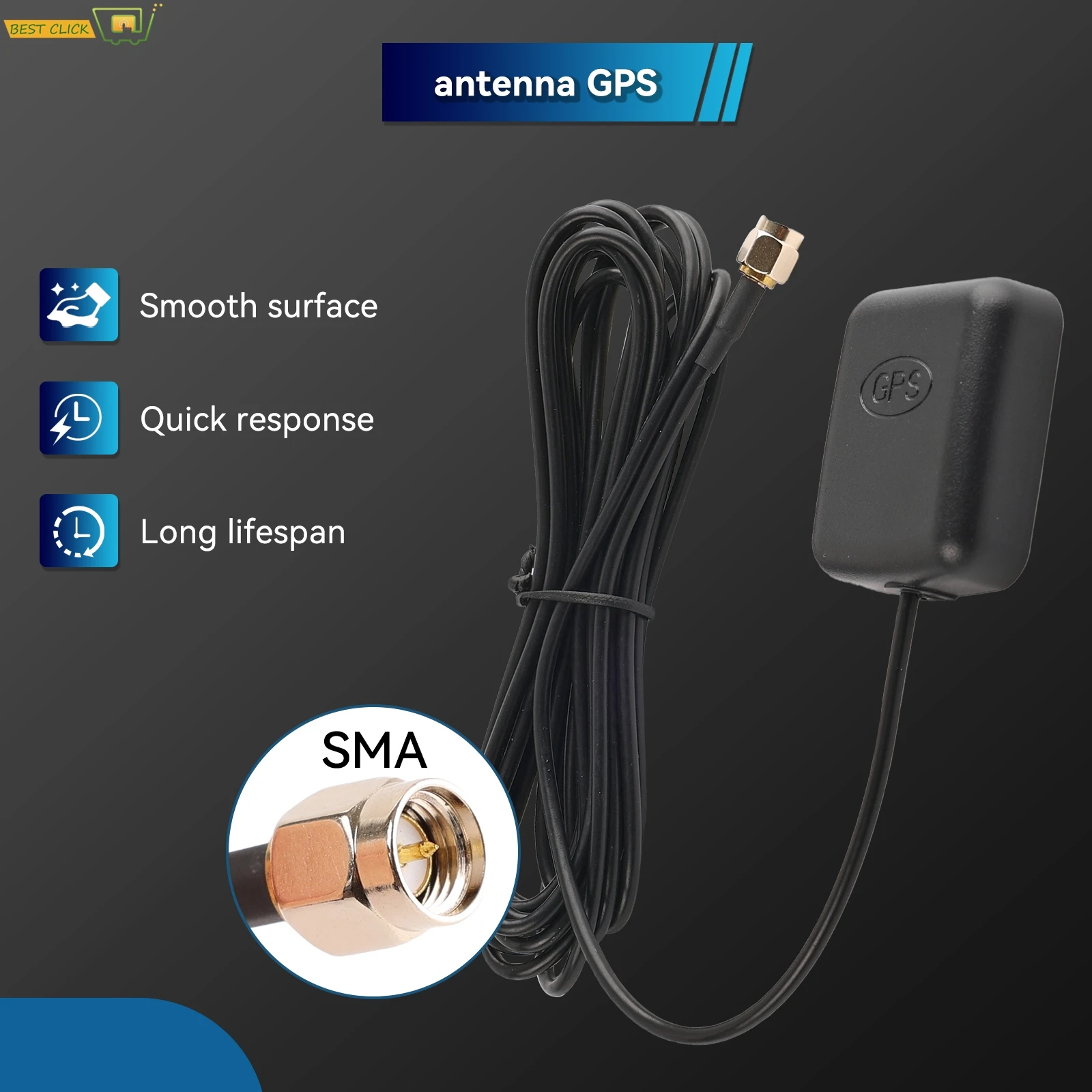 Car GPS Antenna SMA Connector 3 Meter Cable GPS Receiver Auto Aerial Adapter for Car Navigation Camera Player Locating Antenna