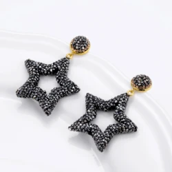 Charm Star Shape Black Rhinestone Earrings For Women Fashion Personality Handmade Drop Earrings Female Boho Jewelry Girl Gifts
