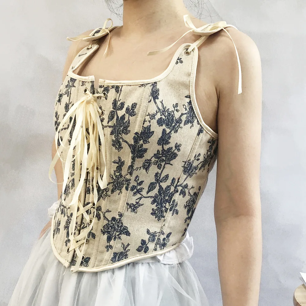 

French Front Lace Up Corset Bustier Crop Top Retro Corsets Vest For Women