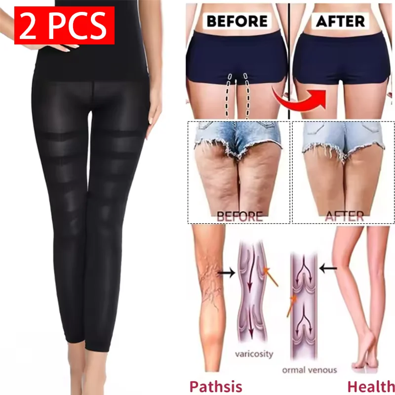 2PCS Shapewear Anti Cellulite Compression Legging Leg Slimming Body Shaper High Waist Tummy Control Panties Thigh Sculpt Slimmer Light Shapewear Stockings Sexy Butt Lifter Breathable Underwear