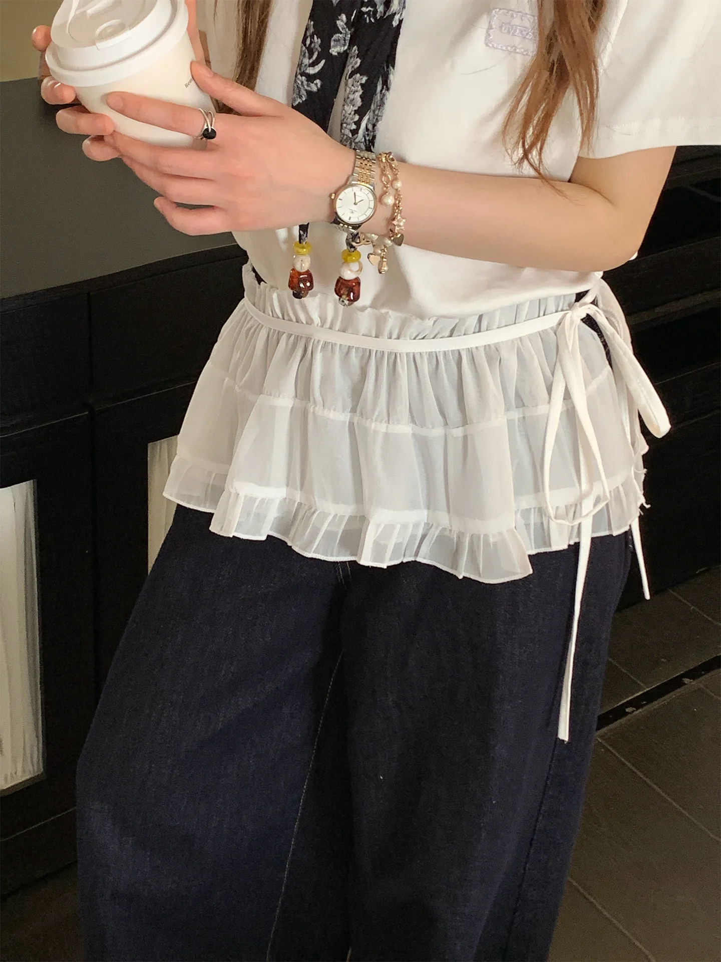 Korean Style Ballet White Puffy Skirt Women's Spring Summer New Layered Wear with Denim Skirts Half Skirts Hip Covering Short...