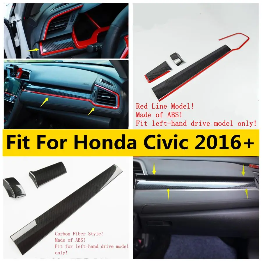 

Carbon Fiber Look Dashboard Instrument Decoration Panel Stripes Cover Trim Fit For Honda Civic 2016 - 2020 Interior Accessories