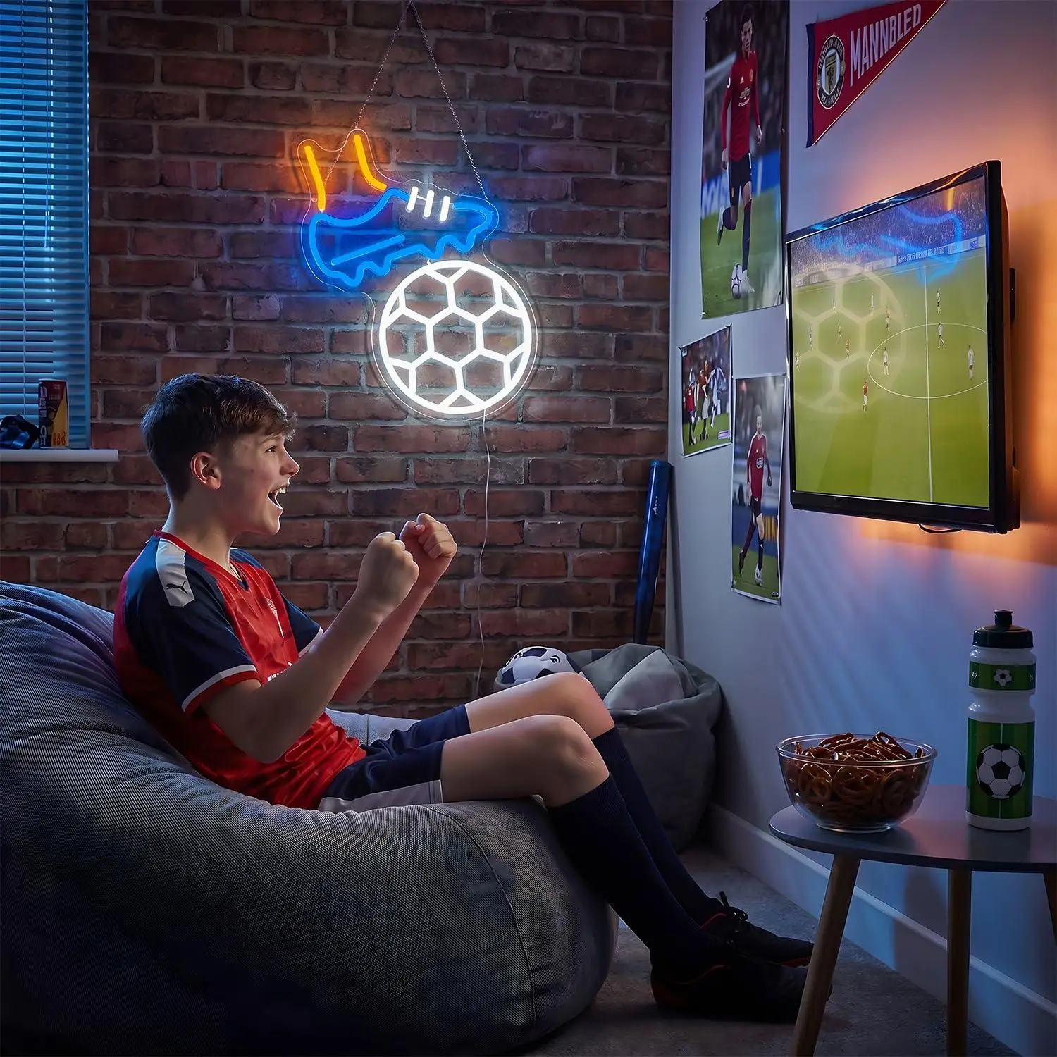 Soccer Neon Sign USB Dimmable LED Light for Bedroom Game Room Sports Bar World Cup Party Soccer Fans Decor Gifts Night Light