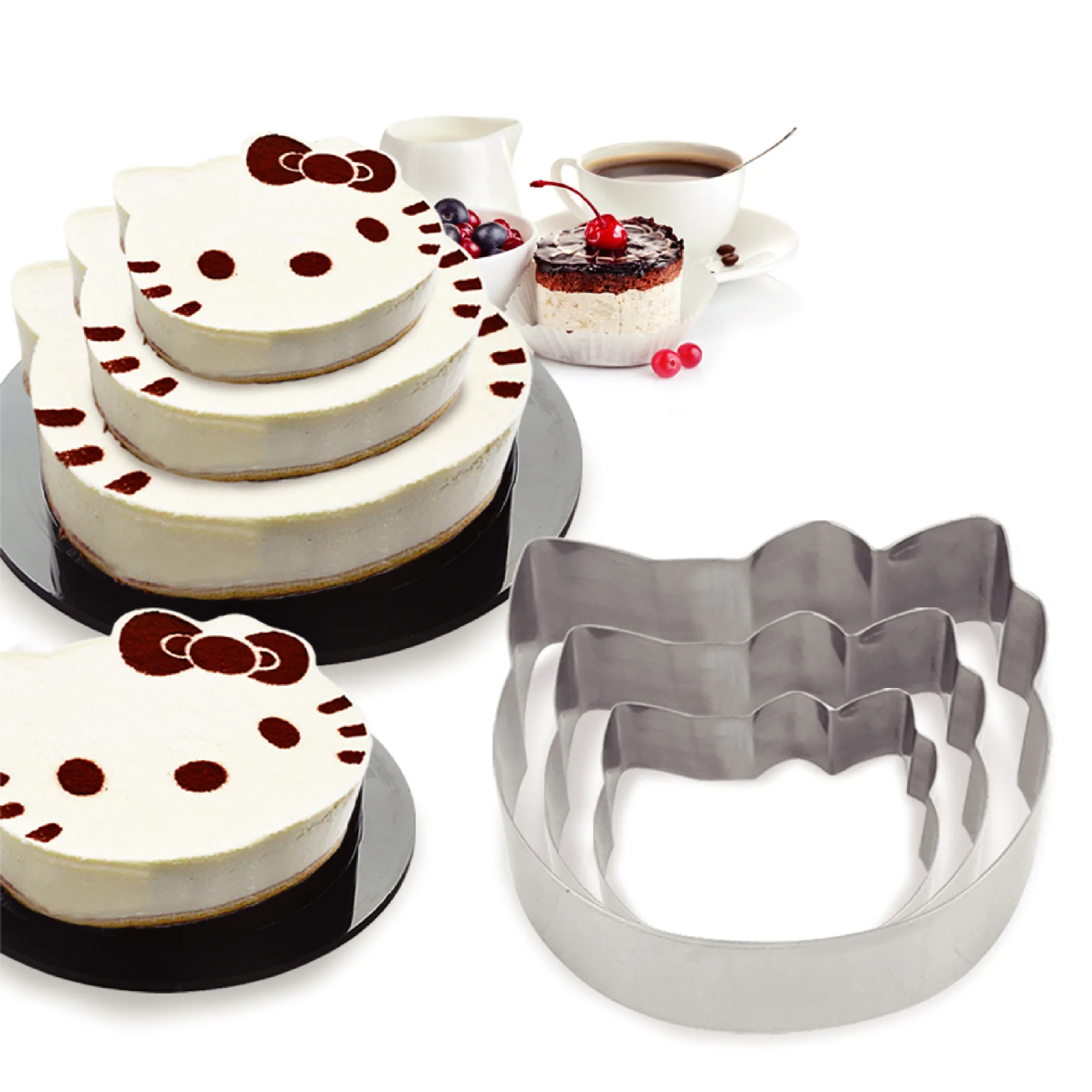 

3 Piece Stainless Steel Mousse Ring Set Kitty Cat Style Cake Baking Tool Kids Cartoon Birthday Multilayer Cake DIY Making Tool