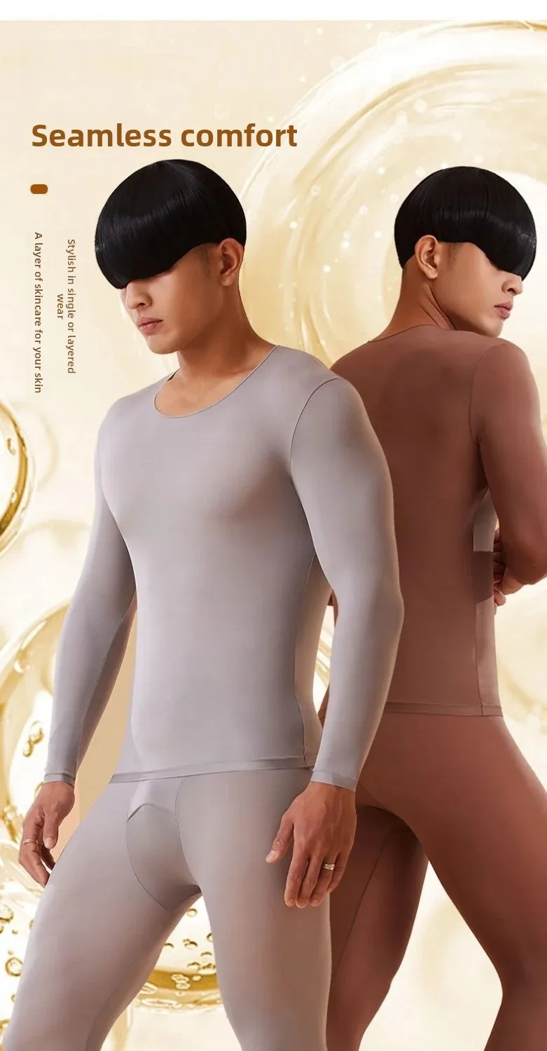 Conjunto de Ropa Interior Térmica para Hombre, Ultrafina, de Alta Elasticidad, Invisible, Pantalones Largos hasta los Tobillo...