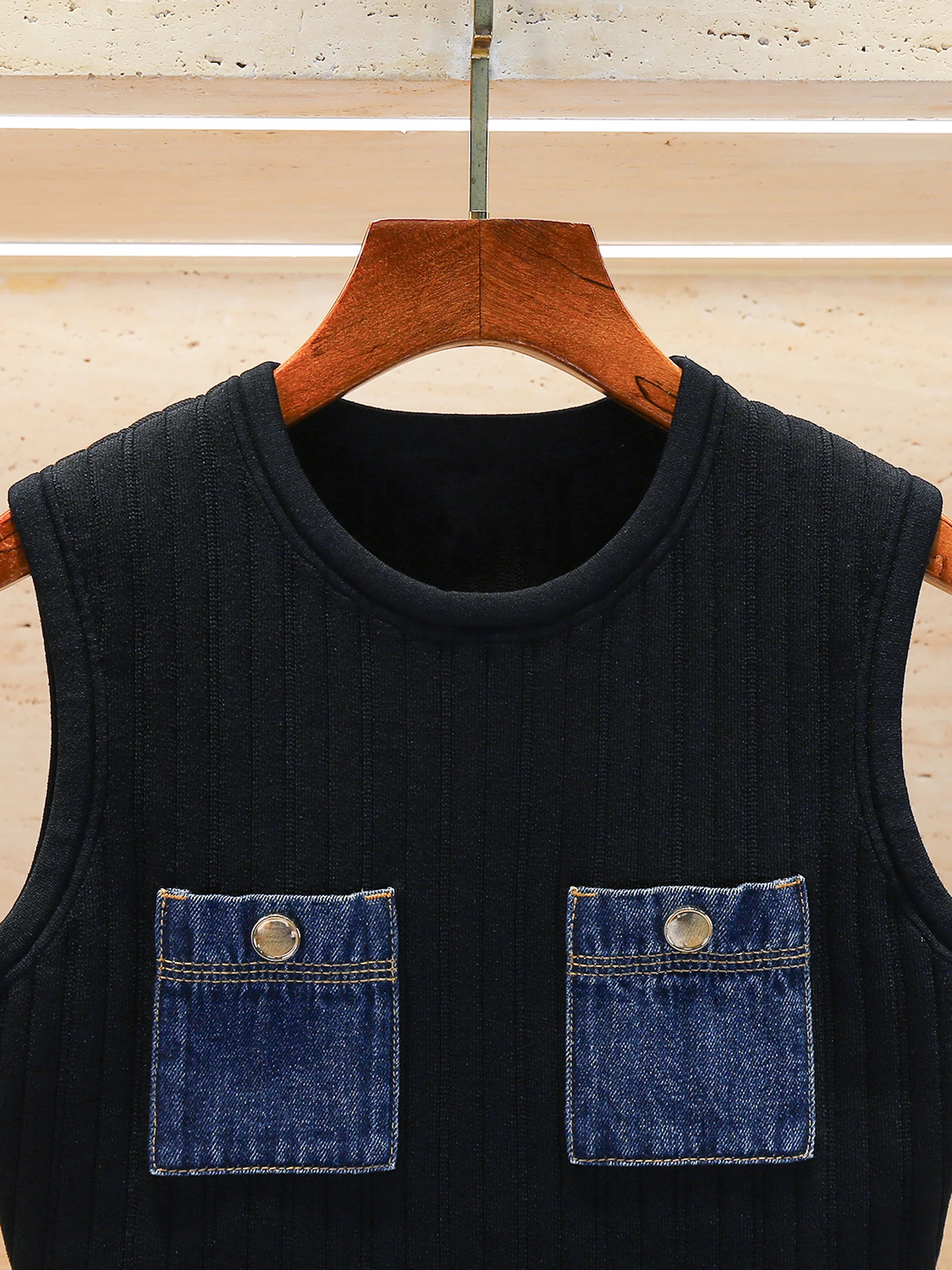 S Home South Oil High-End-Damen-Sommer-2025, Denim-Kett-Strickweste, Top, Pendeln, Slim-Fit, mittlere Länge, Farbe