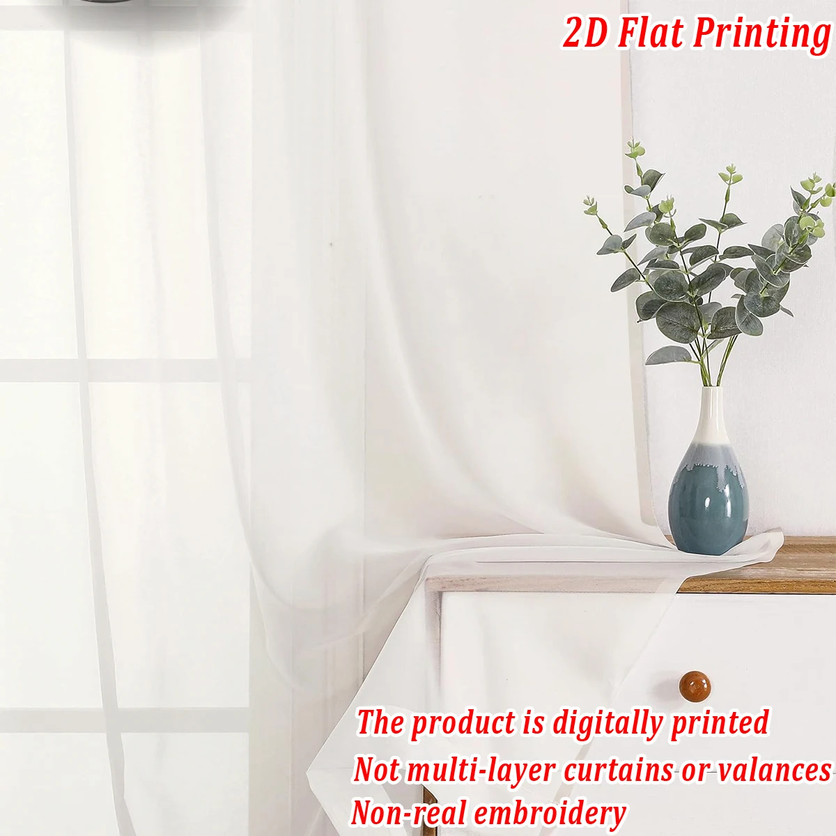 Christmas Flat Printing Sheer Curtain with Christmas Ball Pine Branches Snowflak for Living Room Bedroom Decor Holiday Party