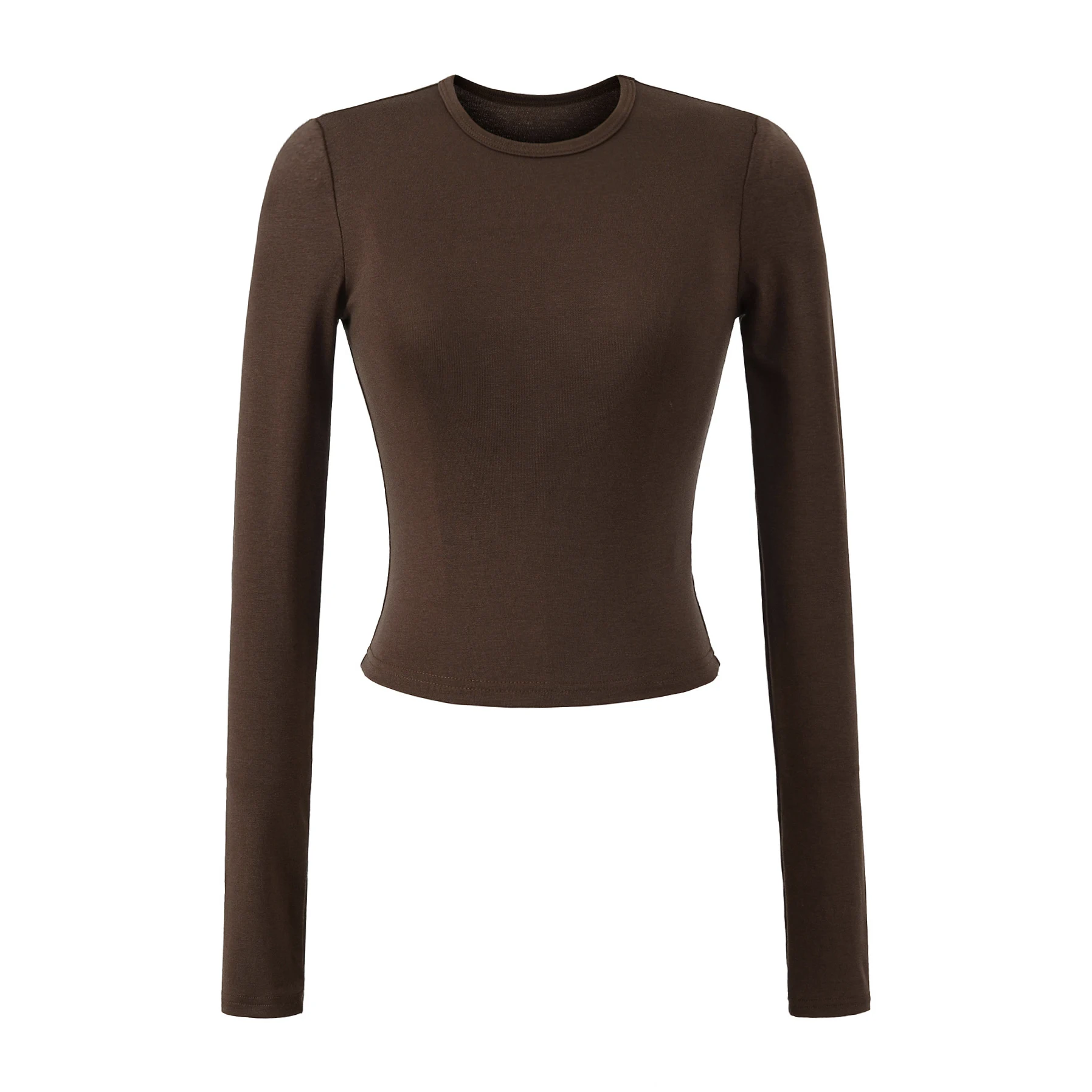 

Новый топ с длинными рукавами и круглым вырезом, однотонная модная одежда, эластичные женские топы, сексуальный пуловер, блузки, футболка