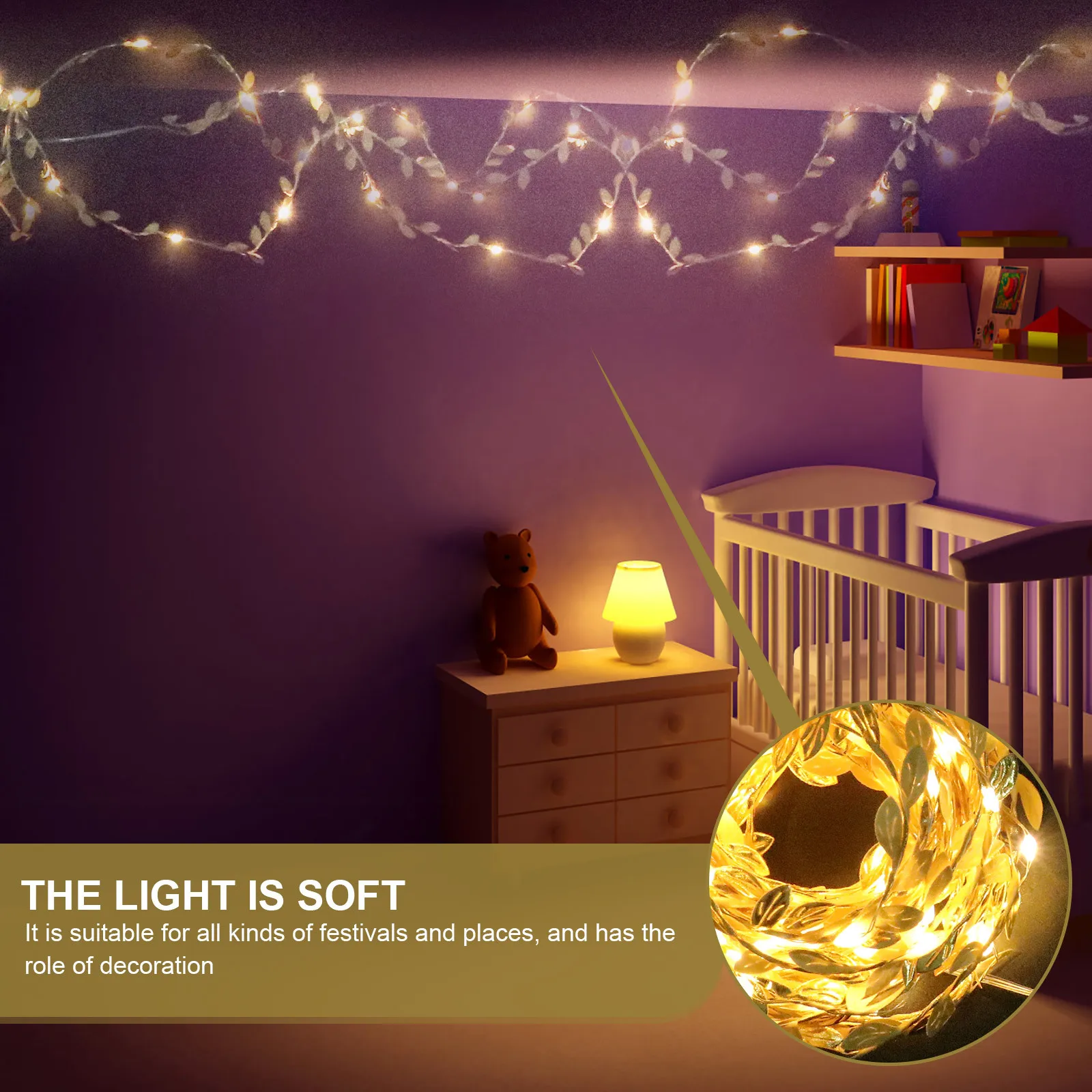 

1pc Christmas Decor Led Lights Golden Leaf Rattan Lamp String For Outdoor Garden Yard Fence Patio Balcony Party Holiday