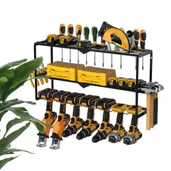 Drill Storage Rack Iron Storage Rack Wall Mounted For Power Tools Heavy Duty Garage Tool Organizer 3 Layer Multifunctional Rack