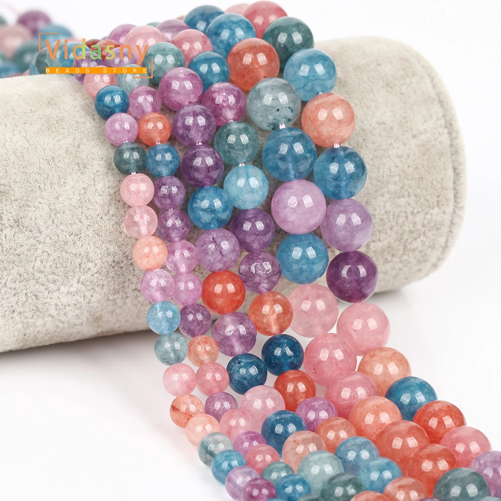6/8/10 mm Natursteinperlen, bunter Chalcedon für die Schmuckherstellung, runde lose Perlen, DIY-Zubehör, Armband, 15 Zoll – Detail 4