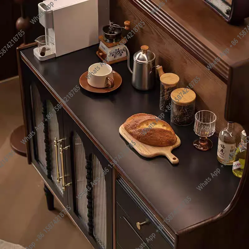 Retro French Solid Wood Integrated Dining Side Home Living Room Wall Storage Tea Cabinet Cupboard Storage Cabinet X