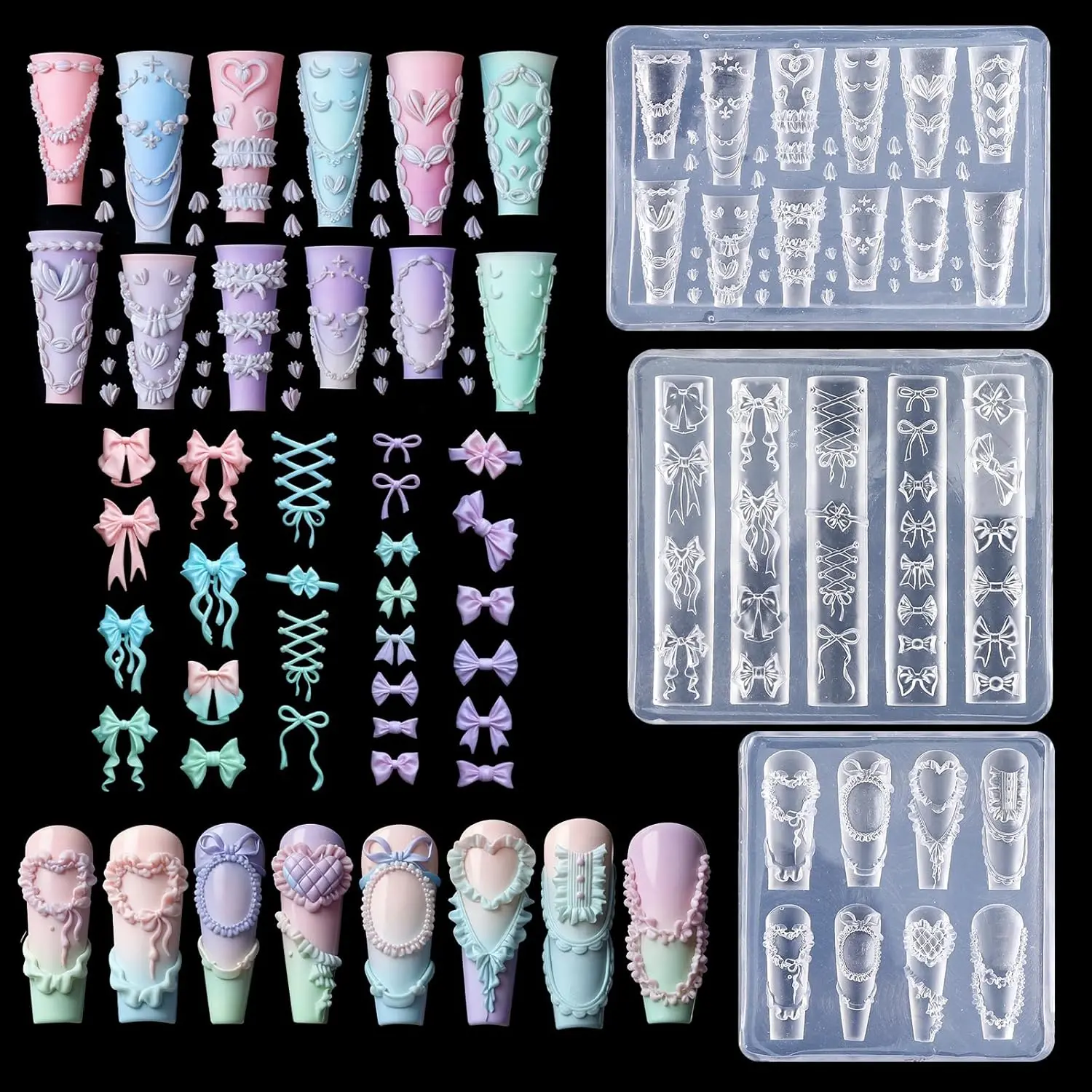 

3 шт. силиконовые формы для ногтей 3D бант подвески форма для ногтей шаблон для резьбы трафарет женские украшения для ногтей на кончиках пальцев аксессуары для рукоделия