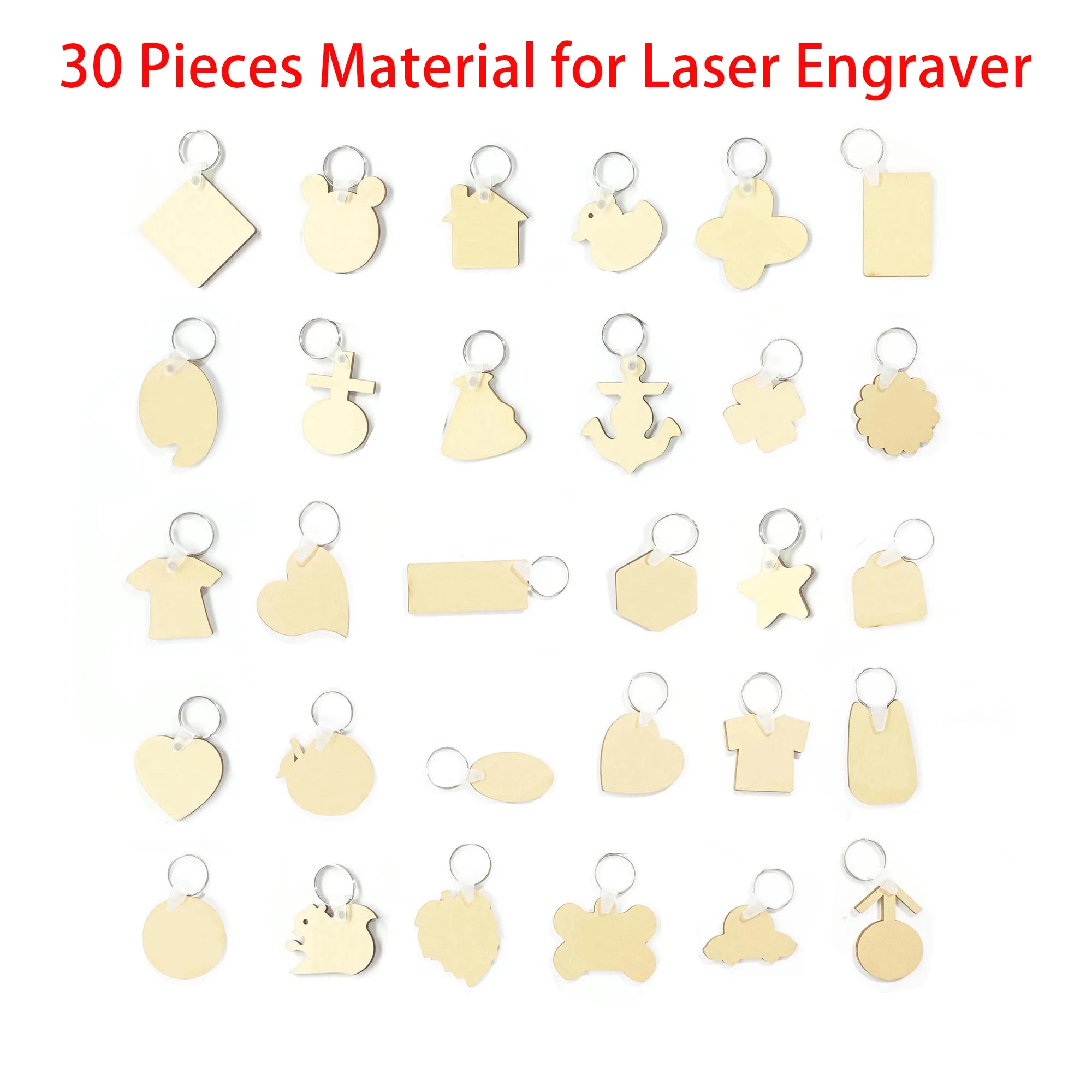 30 Pieces Wood Keychains, Material for Laser Engraver, DIY Crafts, Gift, for EasyThreed Laser Engraver