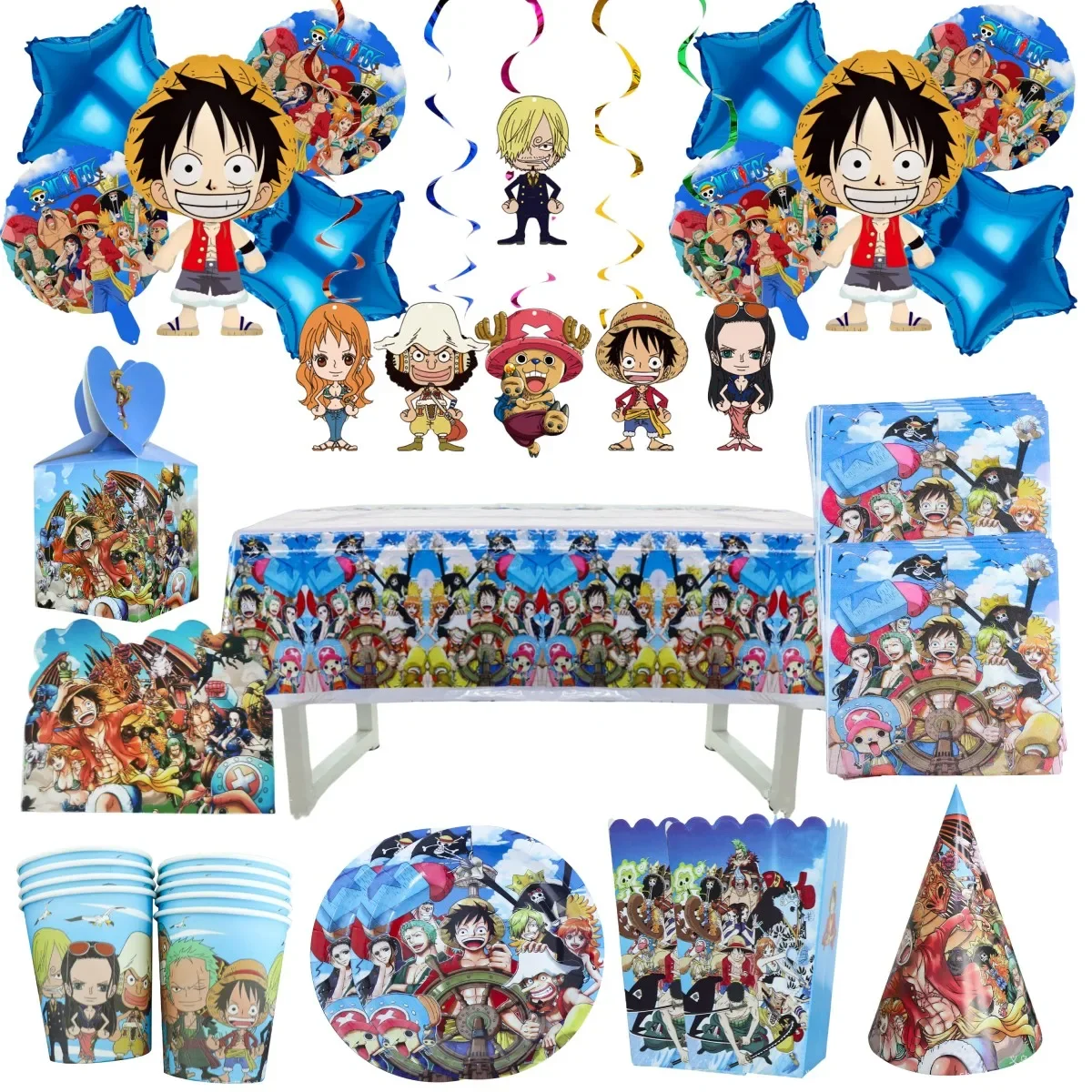 

Cartoon OnePiece Boy Theme Birthday Party Balloon Baby Shower Disposable Tableware Background Board Banner Gift Bag OnePiece