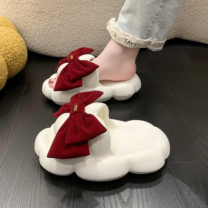 

Soft Soled Cool Slippers For Women's Outdoor Wear, Spring And Summer New Styles, Cute Bow, Sweet Beach One Line Drag