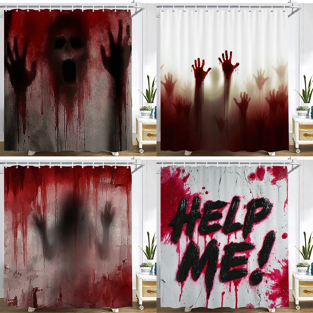 

Halloween Shower Curtain Printed Polyester fabric Bathroom Curtain horror bloody handprint Bath Screen Home Decoration Curtain