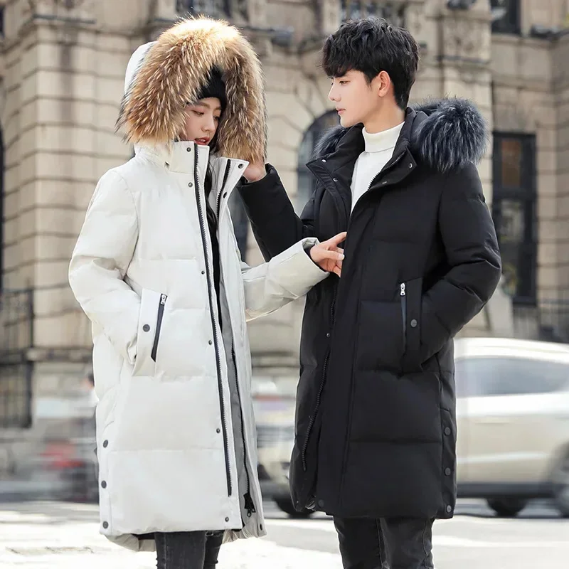 Couple Down Jacket Men Thicken Winter Clothes Women Hooded With Real Fur Collar Long Coat Puffer Man Coats