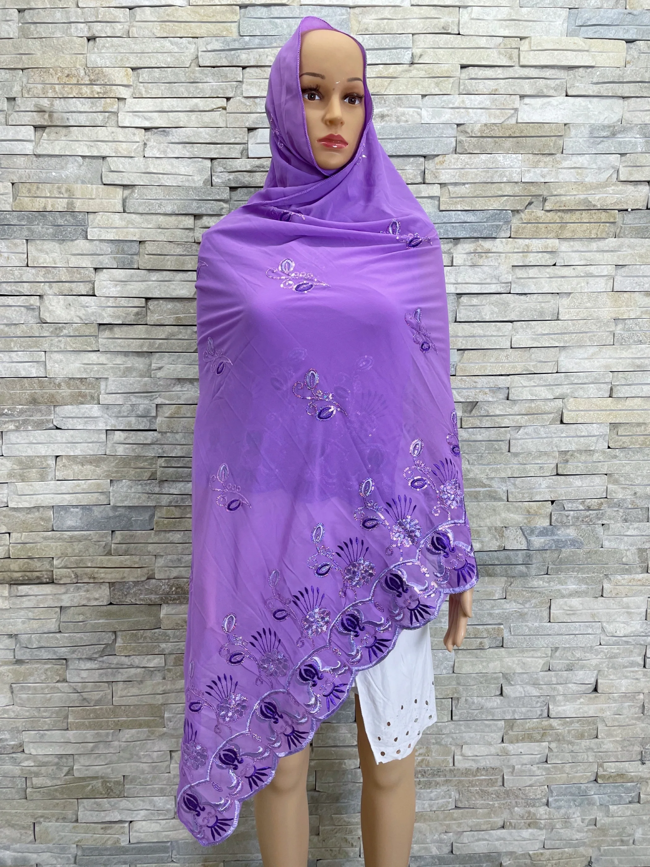 2024 nuova sciarpa primaverile alla moda per le donne musulmane africano Chiffon paillettes ricamo Hijab Islam Pashmina preghiera moda foulard