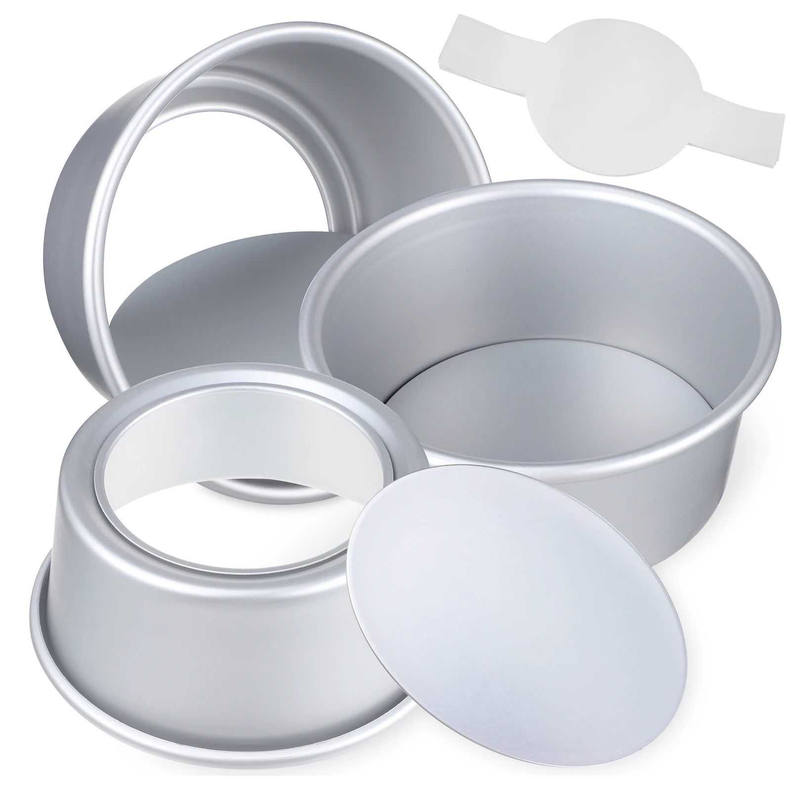 

Aluminum Alloy Cake Baking Grade Double Sided Silicone Round Tin Liners 6 Inch Mold Set Parchment Paper Safe Healthy