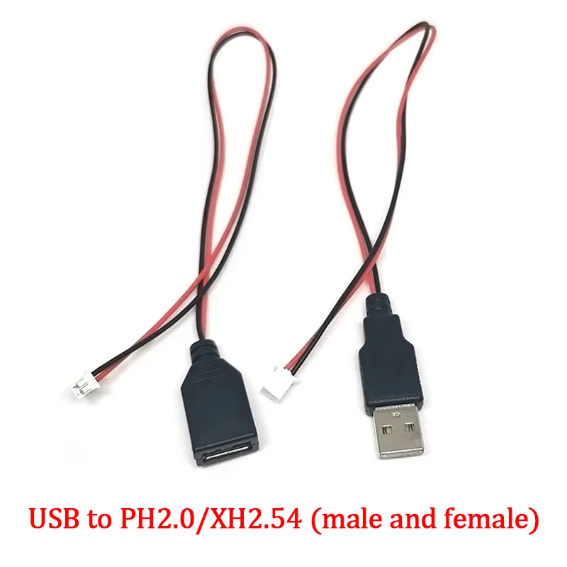0.3M 5V USB Power Cable USB 2.0 A Male Female to PH2.0 XH2.54 2Pin Terminal Wire DIY Charging Power Supply Cord
