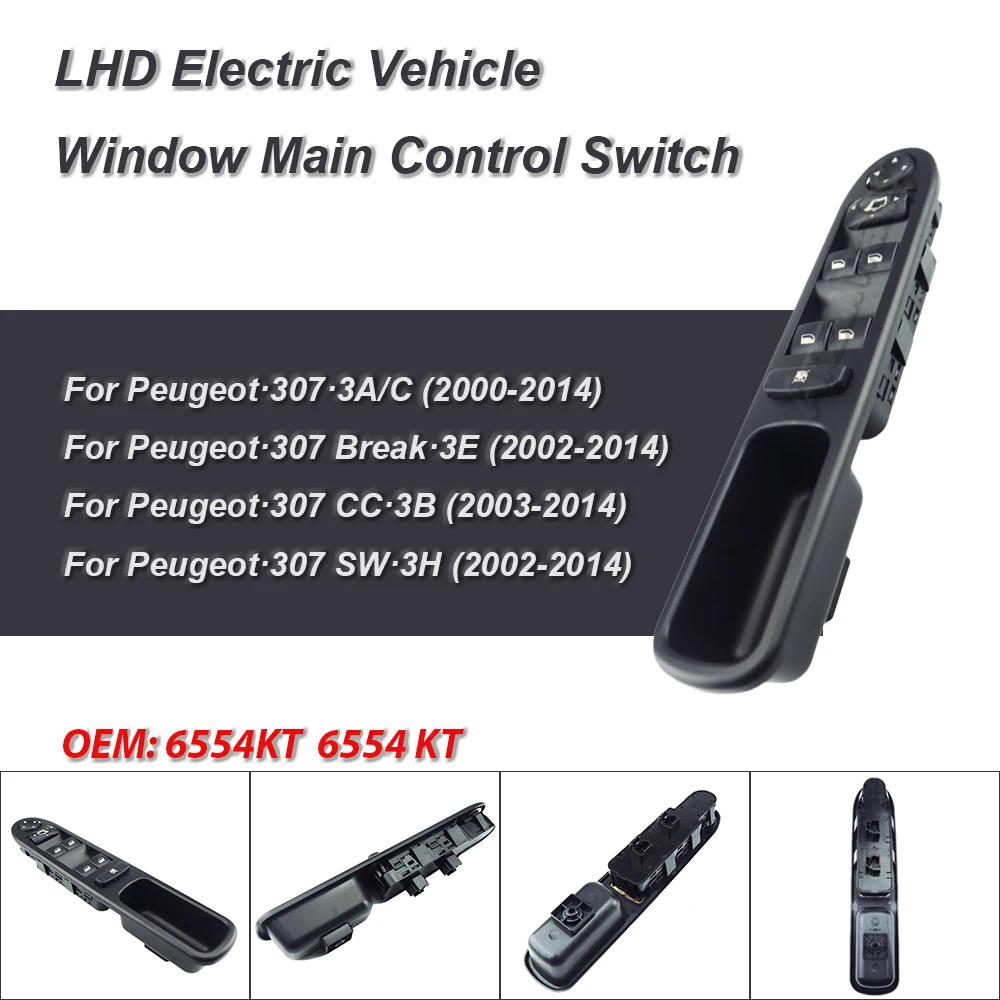 For Peugeot 307 Power Window Control Switch Window Lifter Switch Button Car Accessories 6554.KT