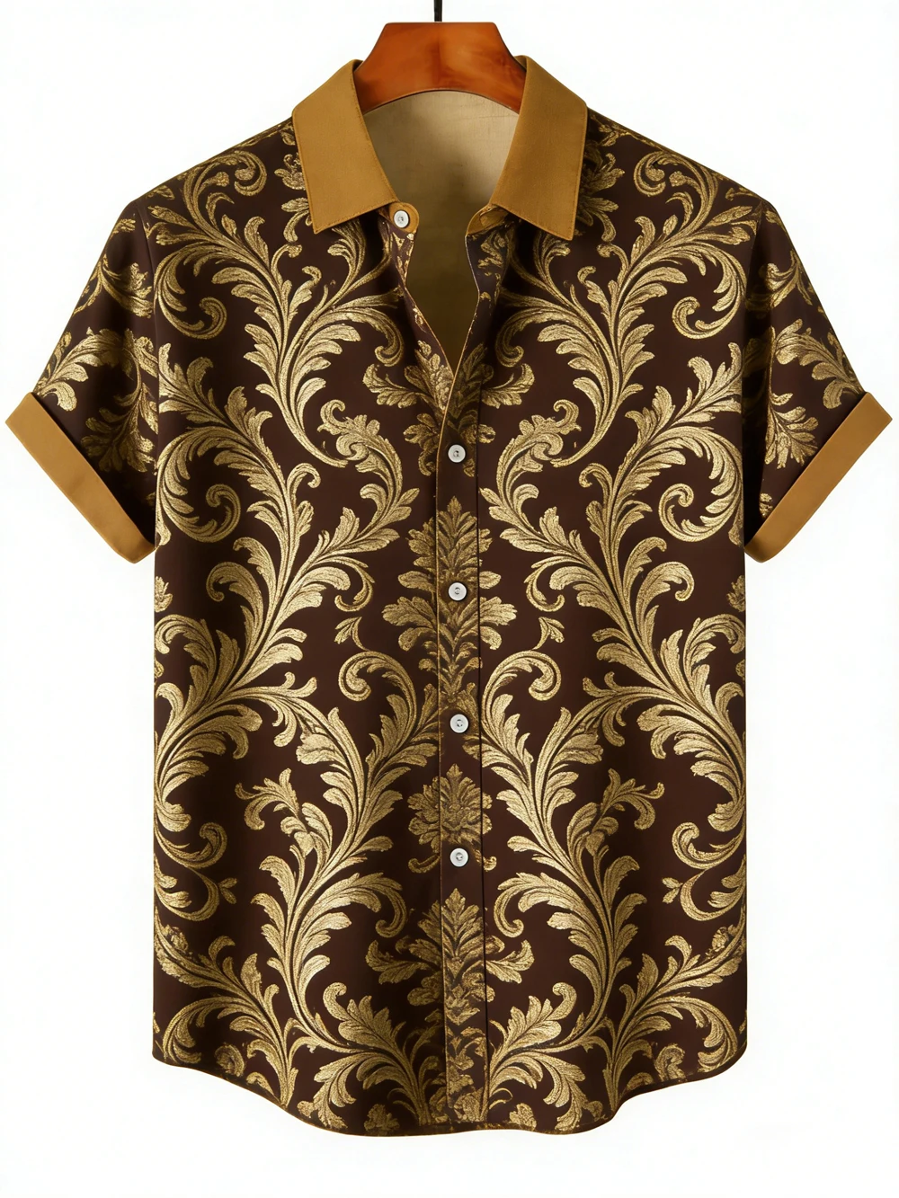 Summer new men's short-sleeved linen shirt golden plant high-definition 3D printed shirt Hawaiian vacation outdoor clothes men