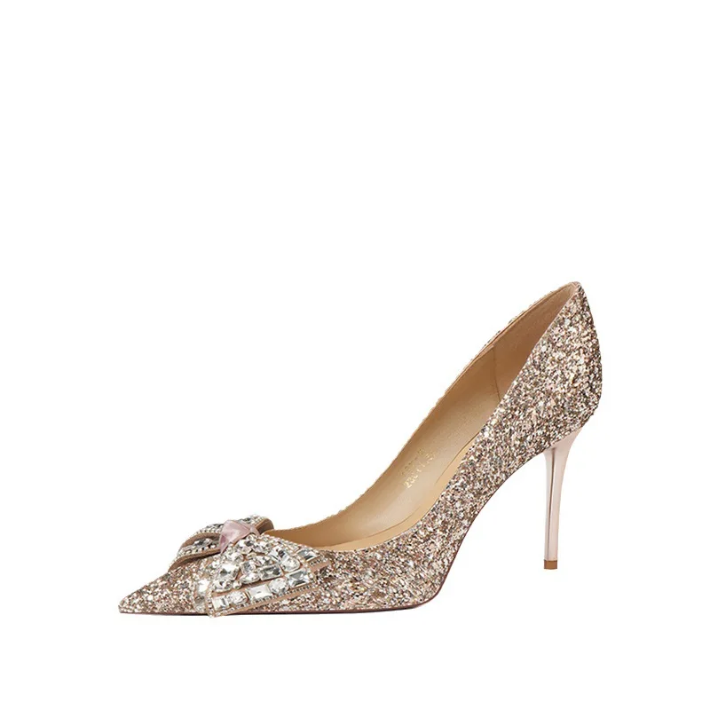 A16 pies no cansados Xiuhe zapatos de boda diamantes de imitación piel de oveja tacones altos dos prendas zapatos de cristal de boda zapatos de novia Chaussures Femme Été
