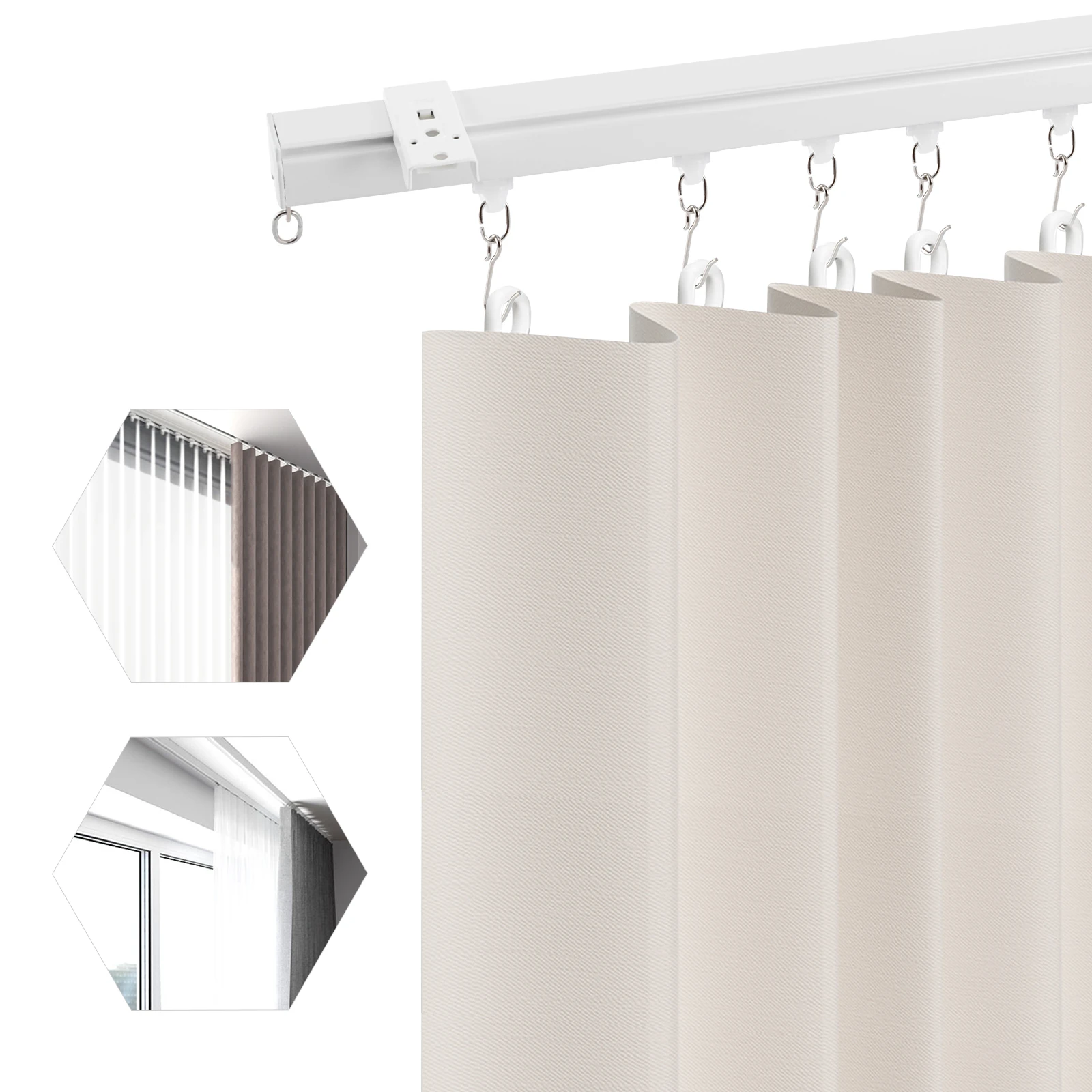 Ceiling Mount Curtain Track Kit with Hooks, Small Size for Space, 3ft - 6ft Wide