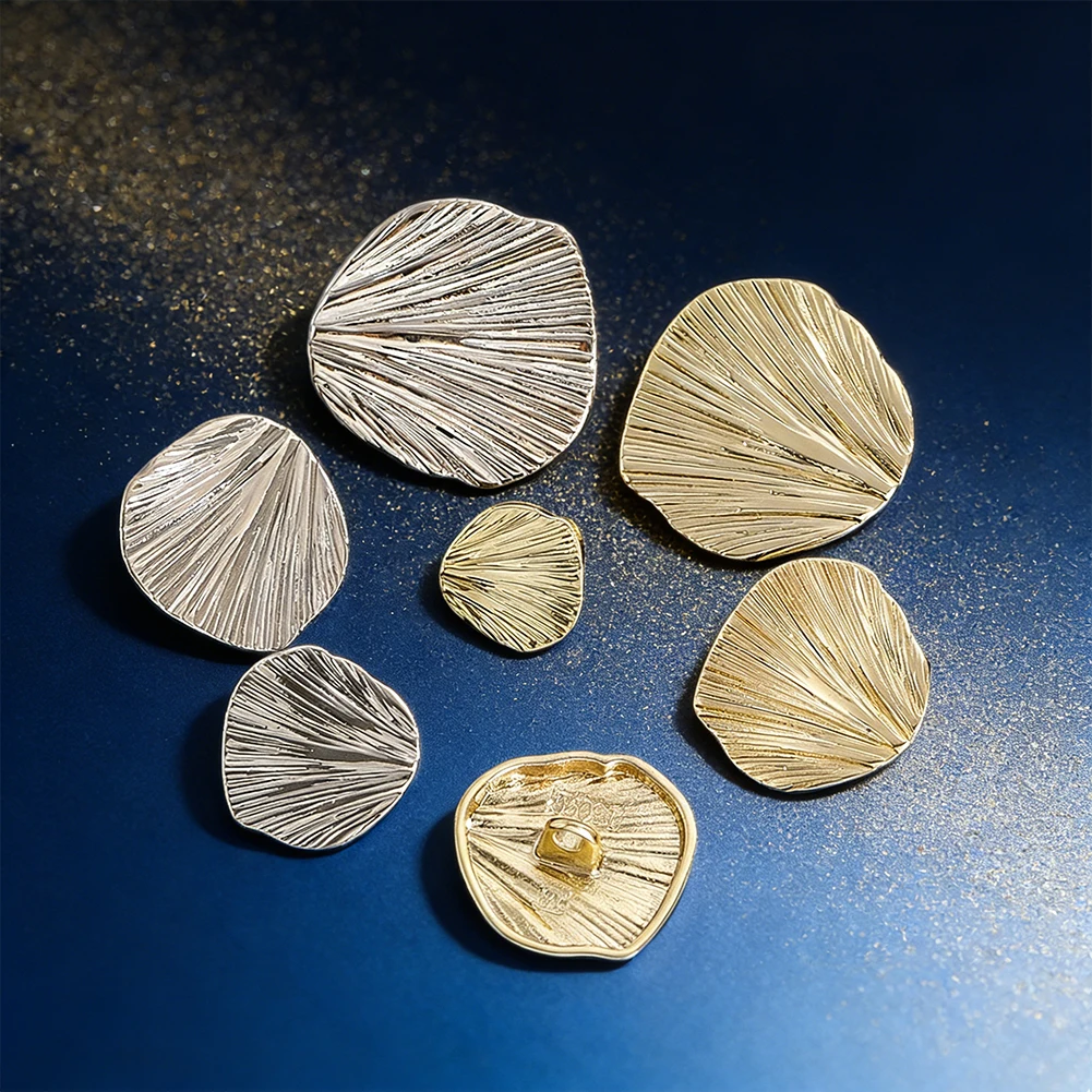 2pcs Multi Size Alloy Ginkgo Leaf Buttons Scallop Shaped Metal Texture Double Hole Button DIY Clothing Sewing Decor Accessories
