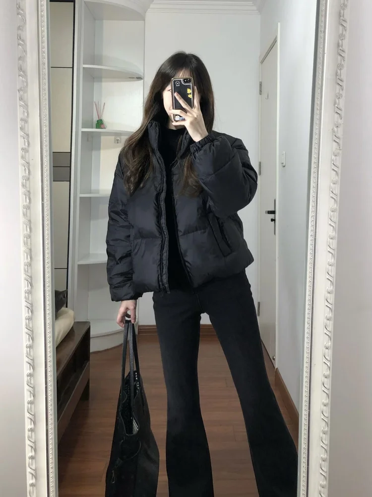 

Утепленная хлопковая куртка Bla ort Thiened для женщин, зимнее теплое пуховое пальто с воротником-стойкой, корейская версия, длинный рукав, на молнии, Pure C