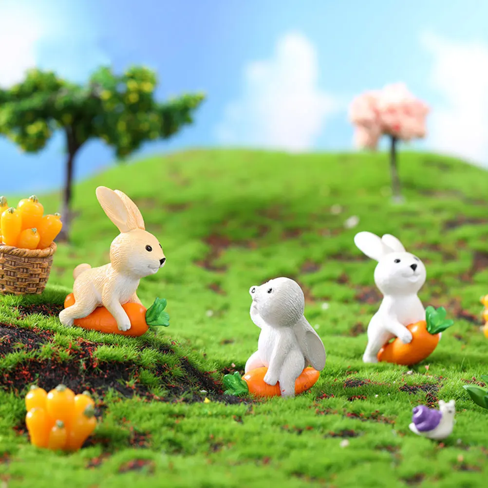 

4 Pcs Rabbit Riding Carrot Home Decoration Miniature L Accessories Plastic naments Durable Garden Adornments Scene Layout