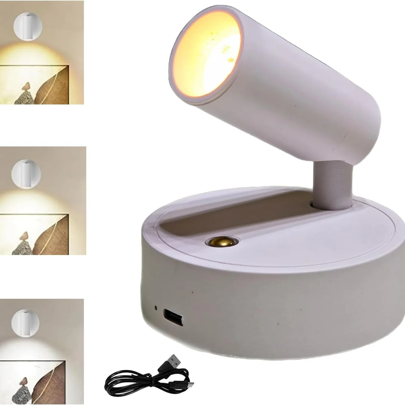 Wireless Rechargeable LED Spotlight, 360° Rotatable for Plant & Art Decor, White