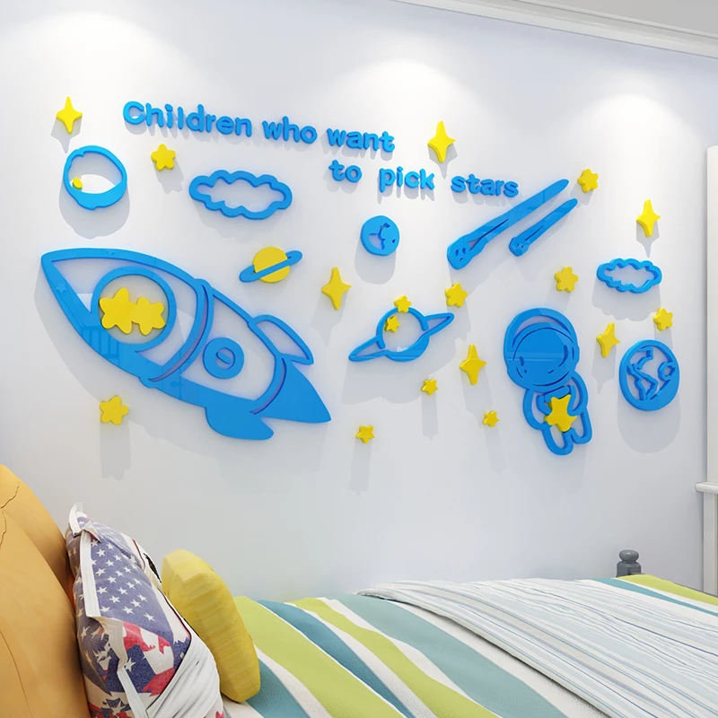 

WS282 Space star cartoon decoration children's room wall stickers 3D acrylic bedroom wall kindergarten stickers