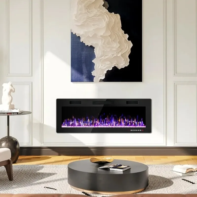 50 inch UltraThin Electric Fireplace for Modern Home Decor: InWall Recessed and Wall Mounted Linear Design with Multicolor Flam