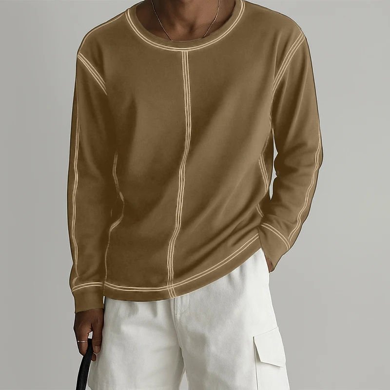 INCERUN الرجال تي شيرت المرقعة س الرقبة طويلة الأكمام المعتاد عادية الذكور المحملة القمم الشارع الشهير 2025 موضة Camisetas الرجال الملابس