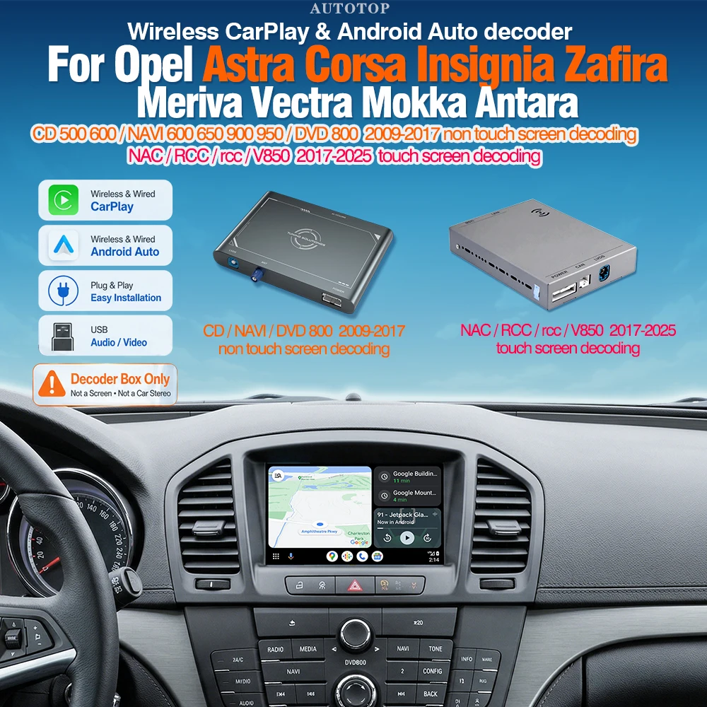 Adattatore Autotop Wireless Carplay Android per Opel Cd 500 600 Navi 600 650 900 950 Dvd 800 senza touchscreen 2009-17 /nac rcc v850 touchscreen 2017-25 Mokka Zafira Tourer Meriva