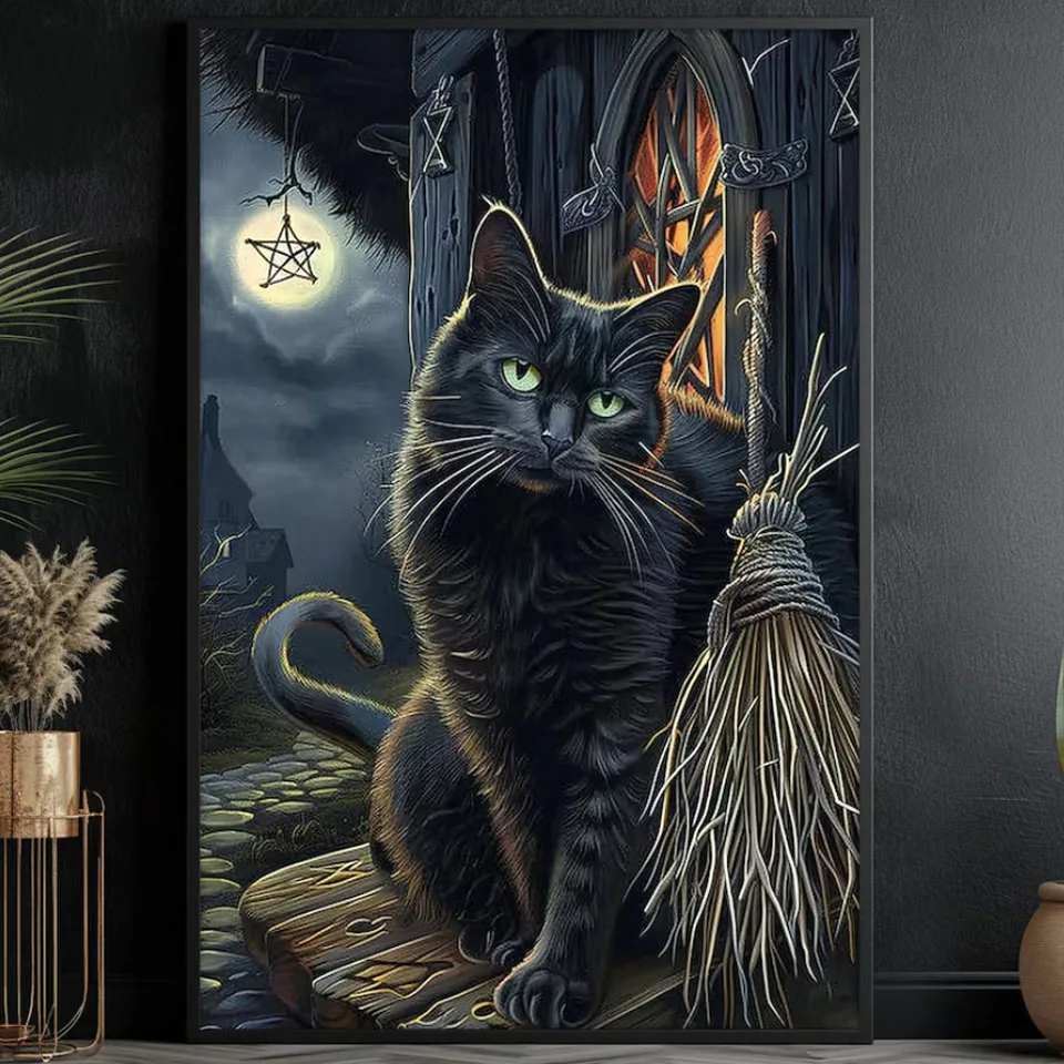 

Dark Surreal Cat Witch Diamond Painting Halloween Art, Vibrant, New Arrivals Mosaic Diamond Art Embroidery Cat Lover's Gift