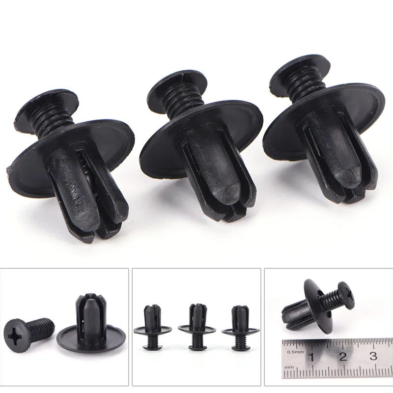 50pcs 8mm Auto Car Bumper  Retainer Push Black Plastic Clips Fasteners